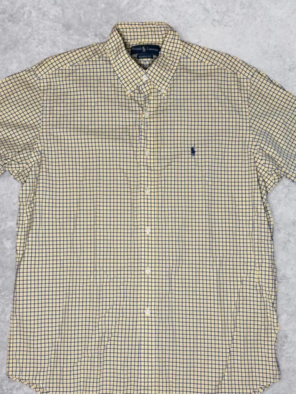 Vintage Polo Ralph Lauren Yellow Blue Checkered Short Sleeve Shirt - Size Large